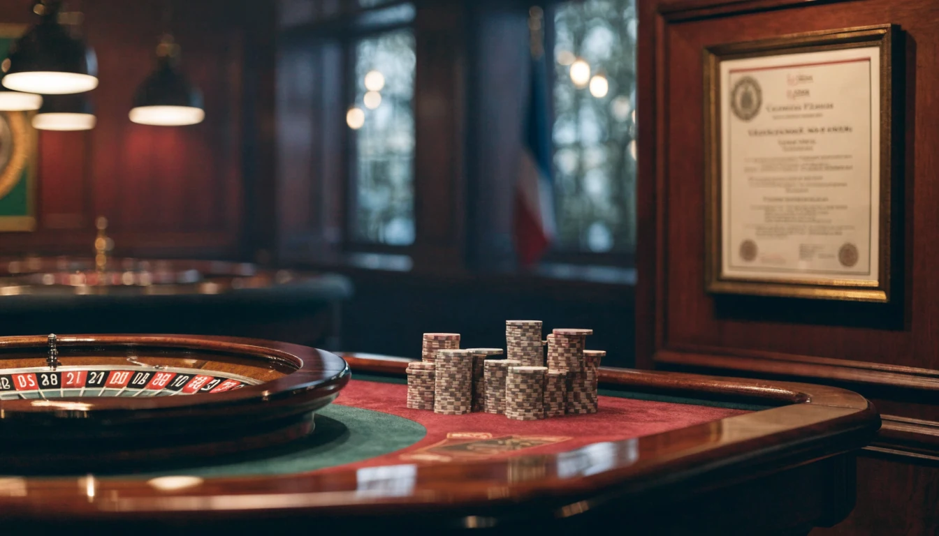 Elegant Nederlands casino met roulette en KSA-vergunning aan de muur